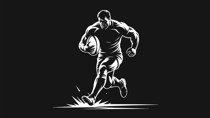 Fototapeta premium Dynamic rugby player sprints with ball in hand, showcasing strength, speed, and intense action against a bold backdrop for sports marketing materials
