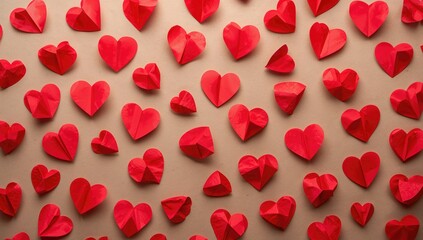 Red paper hearts for Valentine's Day, symbolizing love and affection
