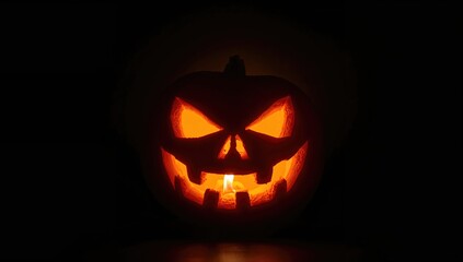 Lone Halloween pumpkin carved as a jack-o'-lantern
