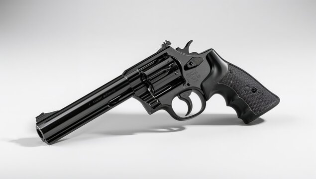Toy revolver on a white surface, symbolizing danger and protection - Powered by Adobe
