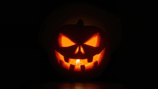 Lone Halloween pumpkin carved as a jack-o'-lantern - Powered by Adobe