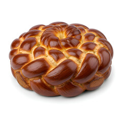 Golden Braided Round Bread on White Background