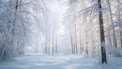 Obraz premium Winter scene in a forest covered with snow