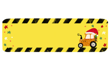 cute blank empty christmas xmas kids tractor truck under construction heavy machinery vehicle design for Name Label birthday gift party tag sticker pastel crayon doodle watercolor illustration Png