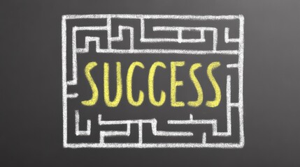 Creative illustration of a maze with the word success to symbolize the journey towards personal achievements and goals