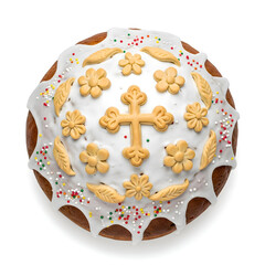 Decorated Ukrainian Easter Cake with Icing and Flowers