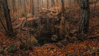 Derelict mine gateway hidden within woodland