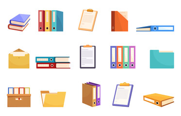 Cartoon office papers and folders. Isolated documents, yellow folder, paper holder and cardboard box. Education, work elements, sapid vector clipart