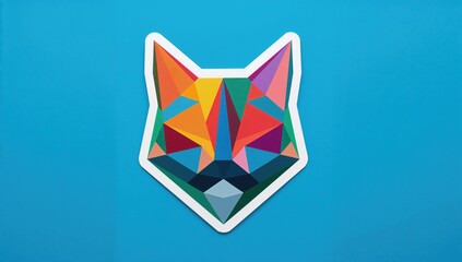 Multicolored low poly cat design with a white outline, suitable for card backgrounds
