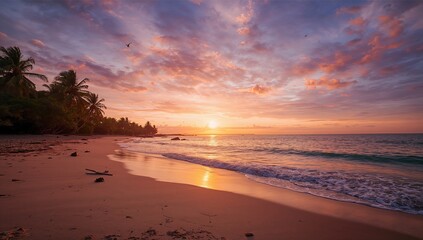 Fototapeta premium A Stunning Dawn Over Tropical Island, Seasonal Change