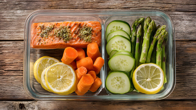 Delicious Cooked Salmon Cutlet Lunch Box, Clean Eating and Portion Control