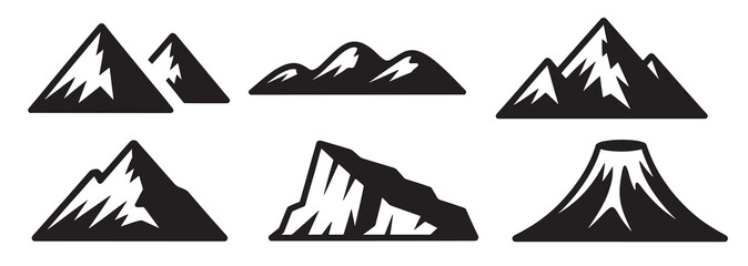 Collection of six stylized black and white mountain silhouettes
