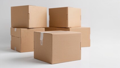 Fototapeta premium Cardboard boxes arranged on a white surface, suitable for packaging and shipping needs