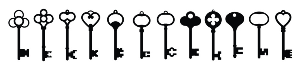 old key black silhouette vector isolated on white background