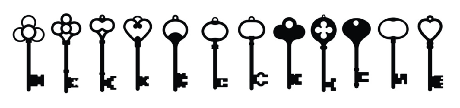 old key black silhouette vector isolated on white background