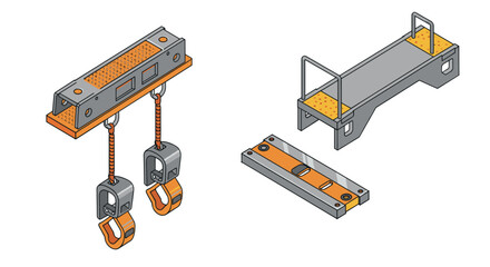 Isometric industrial equipment with hooks and platforms for construction projects