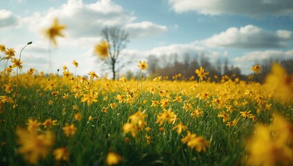 Obraz premium Field of vibrant yellow blooms, seasonal beauty, Spring