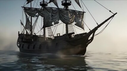 Sailing ship on misty waters dramatic maritime scene