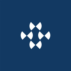 symbol created with white geometric shapes on a dark blue field
