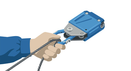 Naklejka premium Hand holding climbing gear device for safety and outdoor adventure activities