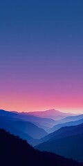 Obraz premium Minimalist blue mountain landscape at dusk, perfect wallpaper background with smooth purple-blue gradients, serene digital screen design, calming abstract scenery for phones and desktops