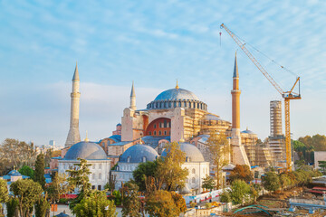 Naklejka premium The Hagia Sophia Mosque at dawn. One of the city's main landmarks.
