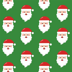 Christmas seamless pattern with Santa Claus wearing red hat isolated on green background.Merry Xmas vector graphic illustration wallpaper.