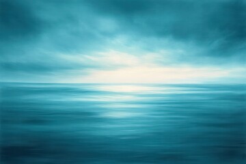 Fototapeta premium Calm and serene seascape with gentle waves under a cloudy blue sky with soft light on the horizon creating a peaceful atmosphere