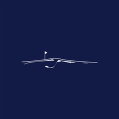 Golf Course Outline on Deep Blue Background, Minimalist Artwork