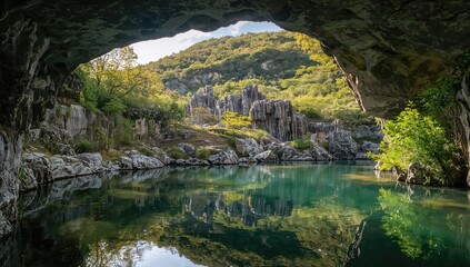 Fototapeta premium Korea's Enigmatic Cave and Waterbody, preservation