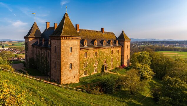 Historic Starkenburg castle surrounded by spring landscape, showcasing erosion risk