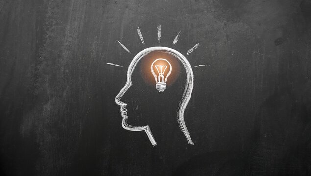 Chalk illustration of a head with a light bulb, symbolizing innovation and skill enhancement