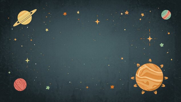 Vintage-style illustration of retro planets and stars, suitable for cover or poster, astronomy theme