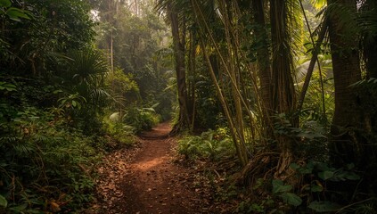 Fototapeta premium Jungle path in a lush tropical setting, exploring nature's diversity