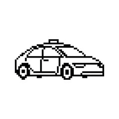 Fototapeta premium Taxi Cab Pixel Art Illustration Side View on a White Background