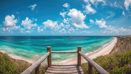 Fototapeta premium A panoramic view from a high vantage point overlooking the shore, urban density