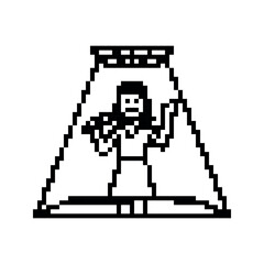 Fototapeta premium Pixelated Figure with Instrument on Stage in Spotlight