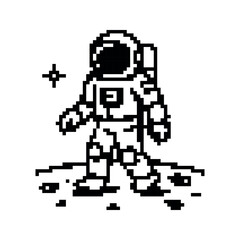 Pixelated Astronaut Standing on Lunar Surface with a Distant Star © liubomir118809