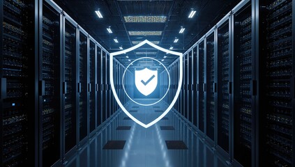 Data processing image featuring a shield icon, emphasizing digital security and technology management