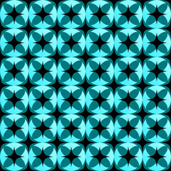 Seamless geometric floor tile pattern in teal and black shades. Sharp angular shapes and morning star motifs create a bold ornamental design. Perfect for interior, ceramic, and textile