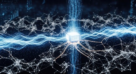 Experience the cutting edge of AI neural networks connecting data streams in a stunning futuristic interface, perfect for technology, science, and innovation projects today