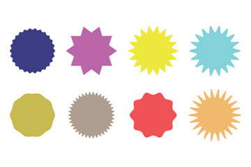 set of vector labels icon, tag icon, starburst icon stricker, frame icon, square sunburst icon.