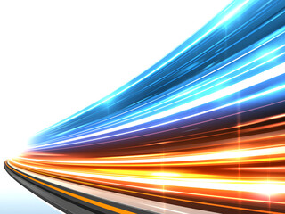 青とオレンジの光の筋が駆け抜けるスピード感のある背景