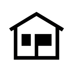 Simple black outline icon of a house with a door and window