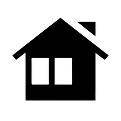 Simple black silhouette of a house with two windows and a chimney