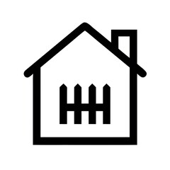 Simple black outline icon of a house with a picket fence inside