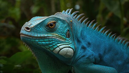 Fototapeta premium Vibrant Iguana with striking blue scales, showcasing unique coloration in reptiles