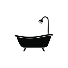 Classic clawfoot bathtub silhouette with an attached overhead shower fixture