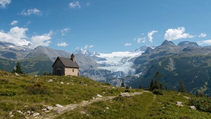 Chapel of Bozelet surrounded by Mont Jovet landscape, showcasing natural beauty, tourism potential, seasonal change