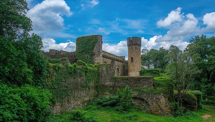 Fototapeta premium Ancient fortress enveloped by verdant foliage